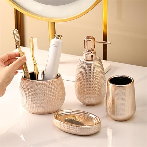 Icegrey Roségoldenes Badeset Keramik Waschset Mundspülbecher Set Heim Badezimmer Set Rosa