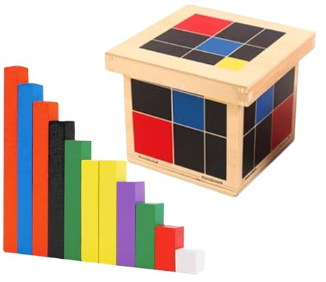 MagiDeal Jouet Montessori Mathématiques, Jeu Numérique Bâtons Bois avec Blocs Et Bâtons Comptage, Jouets éducatifs, Enfant Jeux Mathématiques Bois Bâtons 3 Ans Et +, Cube trinôme