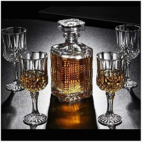 Estante para botellas Estante para vinos Soporte para copas de vino Juego de vasos y decantador de whisky de 7 piezas Cristal sin plomo con tapa Decantador de whisky 750ml for Men Dad Husband (Colo