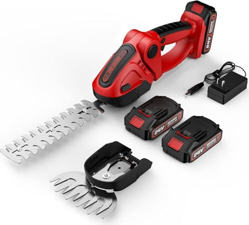 Dragro 24V Cordless Grass Shears, 2200RPM 2-in-1 Handheld Electric Grass Cutter/Shrubbery Trimmers, Mini Shrub Trimmer Battery Operated Hedge Trimmer with 2Pcs 2.0Ah Batteries and Charger Included