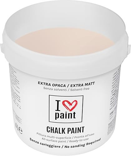 I LOVE CHALK PAINT Colore Rosa Antico 4 Litri - Senza Carteggiare Colora Mobili, Pareti e Oggetti - Senza solventi e formaldeide – Inodore a base di acqua