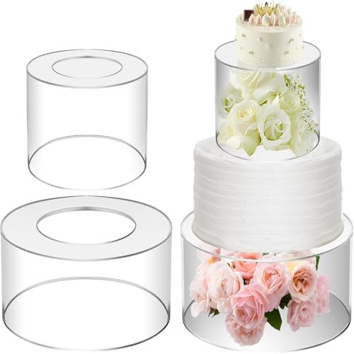 ZENGRICE Set di 2 supporti per torte in acrilico, trasparenti, rotondi, per decorazioni per torte, supporto protettivo, per compleanno, matrimonio, decorazione per feste