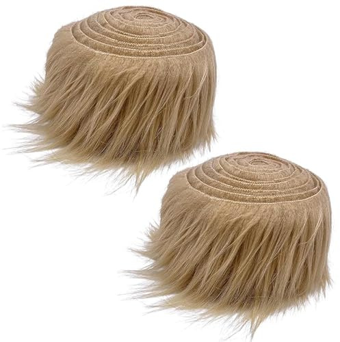 WANYI Tessuti in Finta Pelliccia 5x150cm Pelliccia Sintetica Pelosa Strisce Pretagliate Peluche Tessuto di Pelliccia per fai da te artigianato, natale Decorazione, barba per gnomi (Kaki)