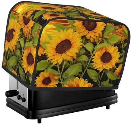 Sonnenblumen-Abdeckung für Toaster, 2 Scheiben, für kleine Geräte, mit Taschen, Toaster, Staubschutz mit Griff oben, waschbar, Universal-Brotbackmaschinen-Abdeckung für Küche