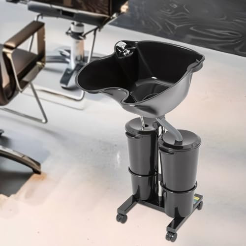 Mobiles Waschbecken Friseur, Friseursalon Haarwaschbecken Rückwärtswaschbecken Höhenverstellbar Shampoospüle Friseur Kopfwaschbecken mit 2 Eimern & Abflussschläuchen