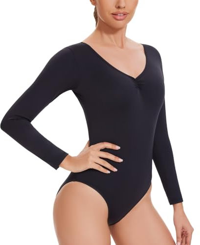 flexdans Ballett Trikot Damen Langarm,Grundlegende Gymnastikanzug Ballett Body für Damen Erwachsene 9419 Black XS