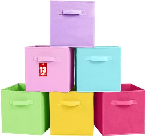 powerking Aufbewahrungsbox, 6 Stück, faltbare Aufbewahrungswürfel, Aufbewahrungsbox aus Stoff in Würfelform, 33 x 33 x 33 cm, Regenbogenfarbe