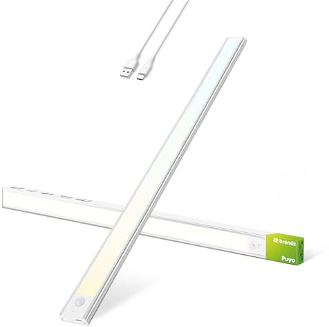 Brendz LED Sottopensile Cucina, Luce Ricaricabile, 60cm, USB-C, 4400mAh, 3 Temperature di Colore, Dimmerabili, Magnetica, Luci LED Cucina Sottopensile Senza Fili, Puyo Argento