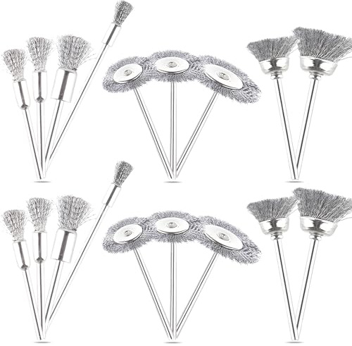18 Stück Drahtbürsten für Bohrmaschinen, VEINARDYL Edelstahl Mini Drahtbürsten zum Reinigen von Rädern, Polieraufsatz-Set für rotierende Werkzeuge Mit 1/8(3 mm) Schaft Zum Entfernen von Rost