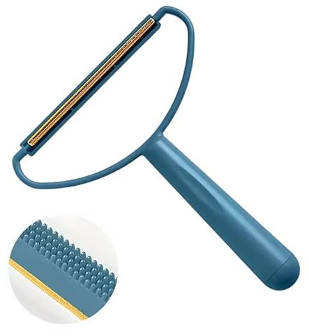 Dual-Purpose Pet Hair Remover and Lint Brush - Double-Sided Fabric Scraper for Dog and Cat Fur, Ideal for Clothing, Carpets, and Upholstery - Blue
