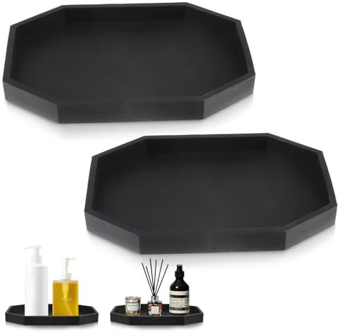 2 Stück Badezimmer Tablett - Schwarz Silikon Ablageschale, Deko Tablett, Schmuckaufbewahrung Organizer, Seifen Spender Platte für Badezimmer Arbeitsplatte Kommode, 21x 15cm