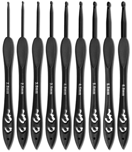 CLKE 9 Stück Vintage Schwarz Häkelnadelset, Extra Lange Häkelnadel mit Leicht Kunststoffgriff, Ergonomisch Häkelnadeln Set mit Glatter Hakenkopf für Strickbegeisterte und Anfänger (2-6 mm)
