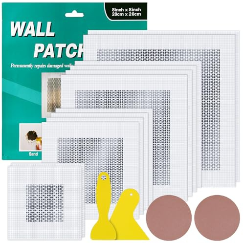 12PCS Wall Repair Patch Kit, 2/4/6/8 Inch Drywall Patches Repair Kit, Self-Adhesive Plasterboard Patch Plaster Repair Kit Walls Hole Filler Patches for Quick Fix Broken Walls Repair (2/4/6/8 In 12PCS)