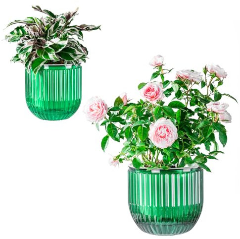 Josteve Self Watering Plant Pots Indoor, 21/13.5cm 2 Pack Plastic Flower Pots Orchid Garden Planters Outdoor for Herb, House Plant, African Violets, Visible Water Level Planter w/Drainage Holes