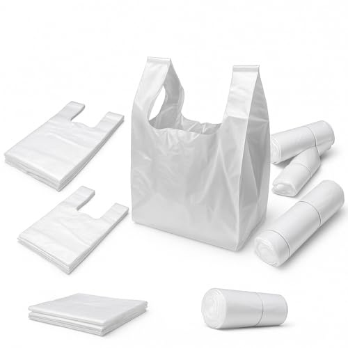 Lianpak Extra Strong Heavy Duty 30mu White Clear Vest Carrier Bags with FlexTech, Soft Touch, Recycled, Tear Resistant - Perfect for Household, Office, Kitchen & Caterers (200, 10x15x18)