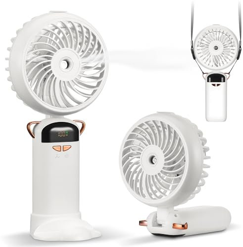 Kssvzz Ventilateur manuel avec refroidissement à eau - Mini ventilateur portable avec écran LCD et 5 niveaux - Ventilateur USB rechargeable - Petit ventilateur pliable pour voyage, bureau, maison