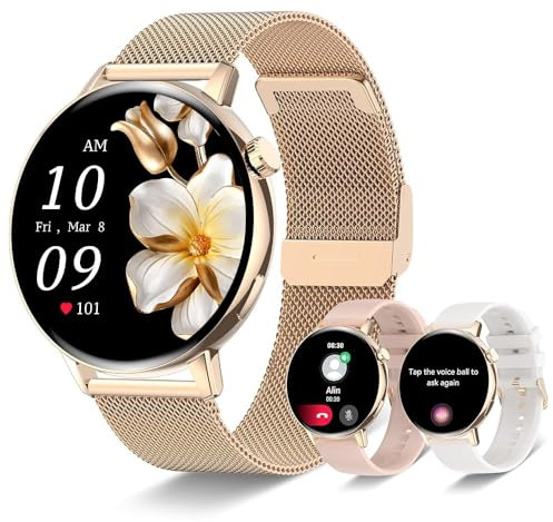 INNOFOVO Montre Connectée Femme, 1.32 HD TFT Ronde Smartwatch avec Appel Santé Au Féminin 150+ Modes Sport Fréquence Cardiaque Sommeil SpO2 Podomètre, Montre Fitness Etanche pour Android iOS (Or)