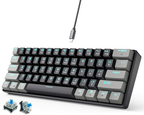 abucow 60% Mechanical Gaming Keyboard Blue Switch Wired Compact Keyboard Anti-Ghosting No-Conflict 61 Swappable keycaps Ergonomic Design for Windows/Mac (Black-Gray)