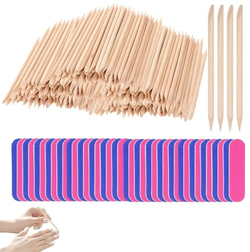 440 Stück Rosenholzstäbchen Maniküre, Holzstäbchen Nail Supplies Nagelhautschieber Doppelseitige Holzstäbchen Nagellackentferner Stäbchen Mit 40 Schleifbändern, Für Maniküre Kunst Nagelhautpflege