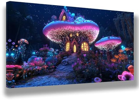 Cartoon Paint by Numbers for Children Beginners, Painting by Numbers for Kids 6-12, DIY Color Canvas Oil Painting Kits with Acrylic Paint Brushes for Home Room Decor,36x72inch Mushroom,Frameless,104-W