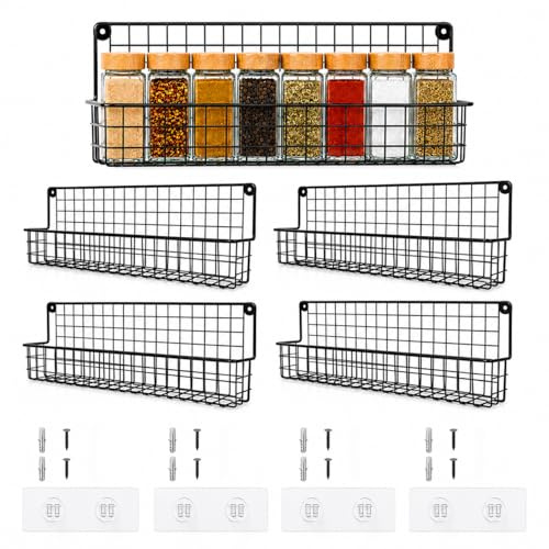 Kempt Gewürzregal (4er Set) zur Wandmontage für Küchenschränke, wandhängendes Küchenregal, bohrfreie Metallablage, selbstklebende Kühlschrankablage, platzsparende Schrankorganisation