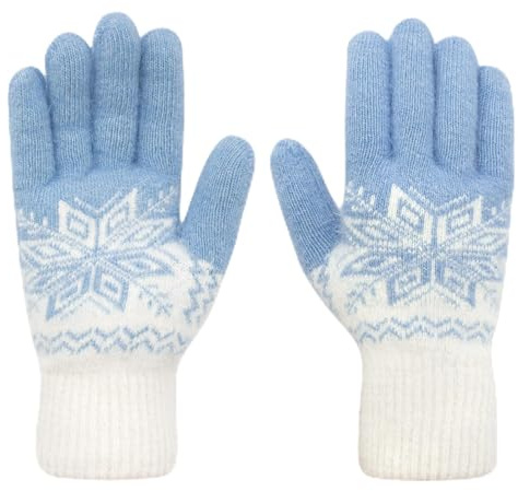 Long Keeper Winterhandschuhe Damen Herren Schneeflocke Dicke Winter Handschuhe Warme Gestrickte Thermo Handschuhe Gefüttert Gedehnt Strickhandschuhe Fäustlinge (Himmelblau)