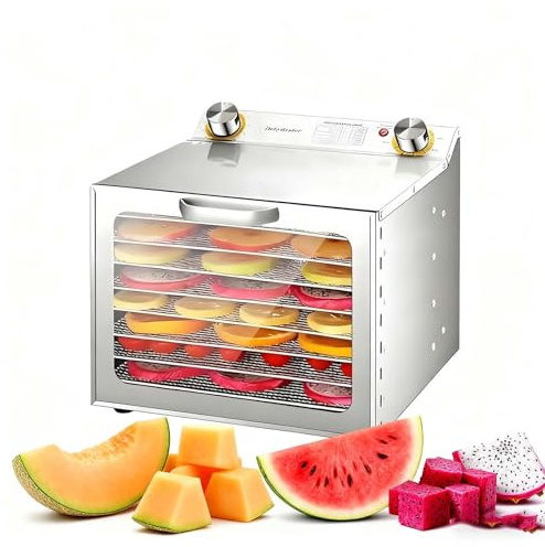 SIEEOUR Secadora Alimenticia Eficiente Multifuncional, Secadora Fruta Acero Inoxidable, Deshidratador Carne, 400w/800w Con Bandejas, Temporizador 12h, Para Frutas, Verduras, Carne(8 layers)