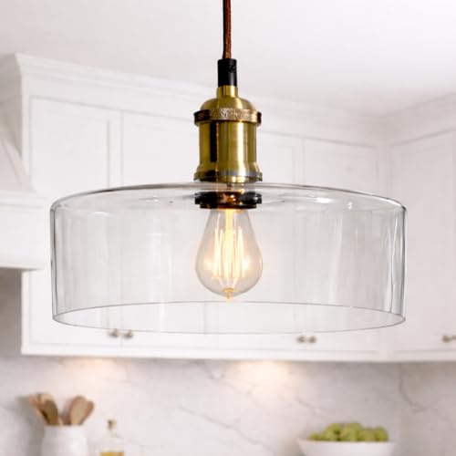 CGC Lighting Indoor Glass Bistro Adjustable Ceiling Pendant Light Lamp Shade (Clear Round)
