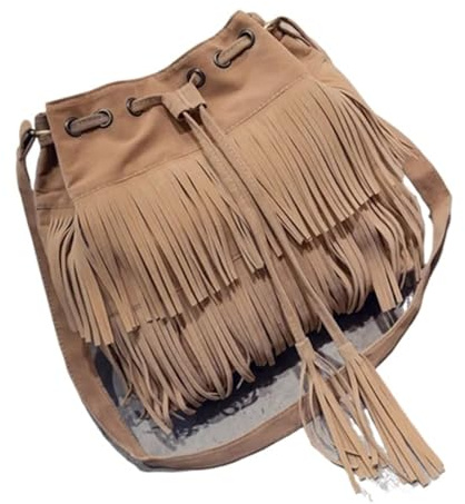 NihaoWXM Fransen Tasche Retro Fransen Frauen Messenger Bags Tote Handtasche Quaste Schulter Handtaschen Umhängetasche Eimer(Blue)