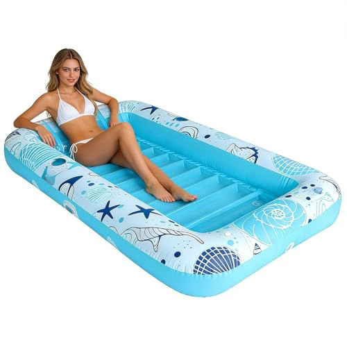 Uppblåsbar poolsäng, avkopplande vattensäng, 72,83x45,28x9,84 tum solstol med mugghållare, vinylflottor, vattentillbehör med bekväm design, strandflottor för vuxna och familjer