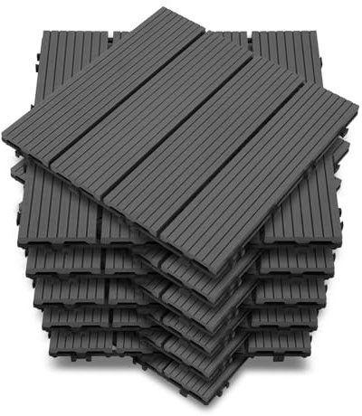 Monucep WPC Terrassenfliesen 30x30 cm, 99 Stück = 9 m² Grau, Balkon Bodenfliese Gartenfliesen mit Klick-System, Terrassendielen als Balkonfliesen Klickfliesen, wasserfest und rutschfest.