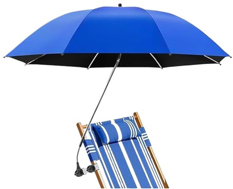 Sombrilla para silla de playa con abrazadera, protección UV, protección solar ajustable de 360°, resistente al viento, portátil y versátil para silla de ruedas, terraza, carrito de golf, mesa, camping