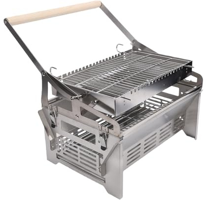 Elprico Parrilla Giratoria para Barbacoa, Parrilla de Carbón de Acero Inoxidable con Rejilla Desmontable y Cenicero para Acampar Al Aire Libre, Picnic, Barbacoa en el Patio Trasero