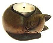 Something Different Curled Cat Wooden Tealight Holder, Multi-Colour