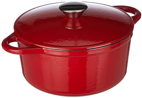 IBILI - Cocotte redonda roja 21x10 cm, Hierro fundido, Apta para induccion