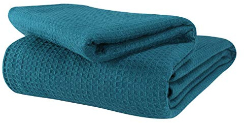 Glamburg 100% Cotton Thermal Blanket, Breathable Waffle Blanket, Twin Size, All Season, Teal