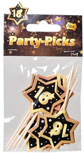 UDO Schmidt GmbH Party Picks Mini Stecker 18 Schwarz Gold Partydeko Geburtstags Deko Buffet Dekoration