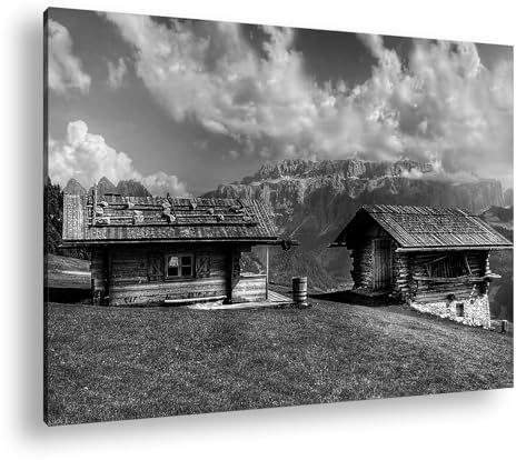 Leinwandbild Alpen Holzhütten – Rückzugsort in den Bergen Format: 100x70 cm Effekt: Schwarz&Weiß XXL Kunstdruck Bild auf Keilrahmen/Wandbild/Wohnzimmer Deko