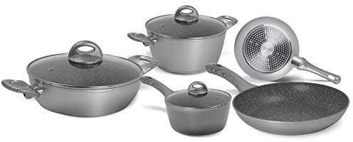 Aeternum Essential Set aus Pfannen und Töpfen, 8-teilig, induktionsgeeignet, Aluminium, silberfarben