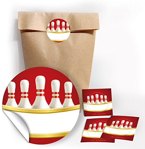 Juna-Experten 12 Geschenktüten Natur + 12 Bowling-Aufkleber – Perfekte Party-Tüten für Gastgeschenke und Mitgebsel beim Kindergeburtstag für Mädchen, Jungen und Erwachsene