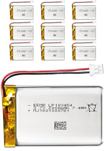 EEMB Lithium Polymer battery 3.7V 2000mAh 103454 Lipo Rechargeable Battery Pack with wire JST Connector for Bluetooth Speaker and Dashcam-confirm device & connector polarity before purchase(10)