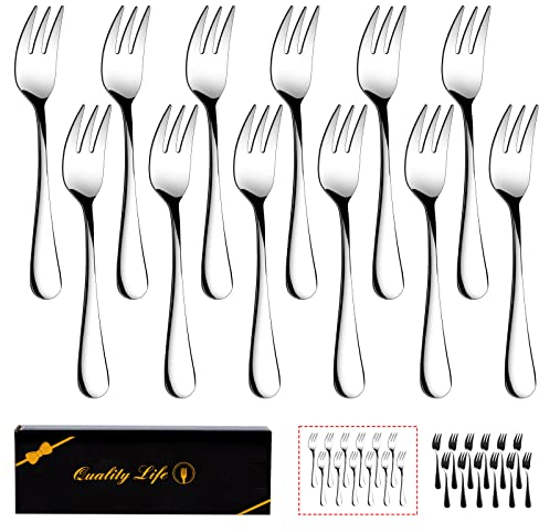 Lot de 12 fourchettes à dessert en acier inoxydable de 14 cm, petites fourchettes à apéritif, fourchettes à salade de fruits pour fête, hôtel, restaurant, passent au lave-vaisselle