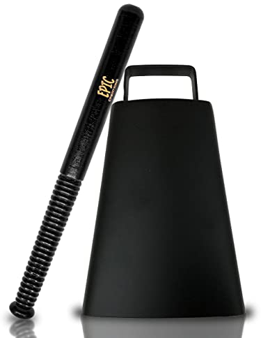 Kuhglocke mit Griff, 17,8 cm und 27,9 cm, Kuhglocken-Schlägel – aus Stahl – Antike Kuhglocken Geräuschmacher für Fußballspiele, Sportveranstaltungen, Feiern und mehr (mattschwarz)