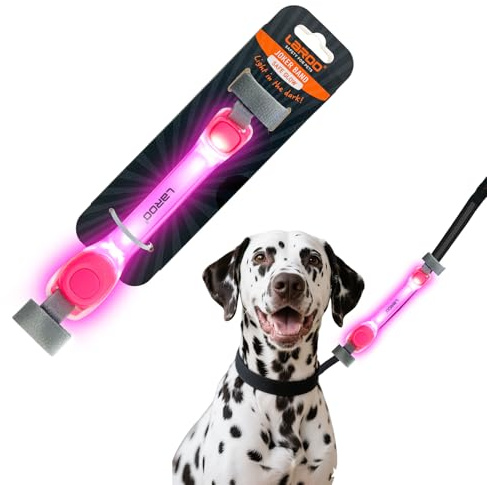 LaRoo Sicherheits LED Leuchtband für Hunde Katzen,LED Licht Blinklicht mit Klettverschluss, Einfach an Halsband Leine und Geschirr zu Befestigen, Wasserdicht Leuchtend Outdoor (Rosa Leuchtband)