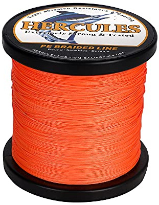 HERCULES Geflochtene Angelschnur 12 Stränge, 100-2000m 109-2196 Yards Geflochtene Fisch Linien, 10lb - 420lb Test-PE-Schnüre für Salzwasser-Süßwasser - Orange, 30lbs, 300m