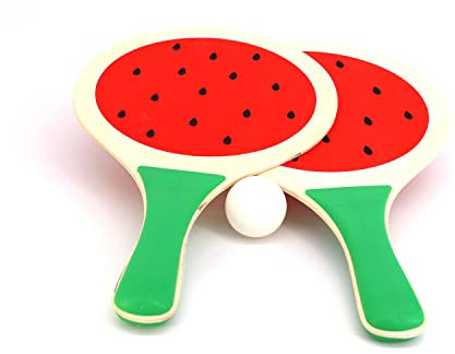 Holz-Paddelschläger-Ball-Set, ideales Kinderspielzeug, perfekt für Garten oder Strand, tolle Partytütenfüller, Biff-Schläger-Retro-Spiele (Wassermelonen-Schläger-Set)