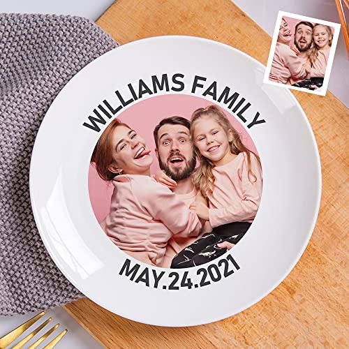 Personalised Ceramic Dinner Plates Custom Photo, Picture, Text, Logo - White Round 8in, Kitchen Microwave & Dishwasher Safe, Thanksgiving Father's Day Birthday Dinnerware Plate Gifts for Dad Daddy