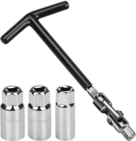 Noosverl Zündkerzenschlüssel Universal 19 mm Zündkerzenschlüssel für Auto und Motorrad T-Griff 3/8”kerzenschlüssel Zündkerzen Entferner Werkzeug 16mm/18mm/21mm (Schwarz)