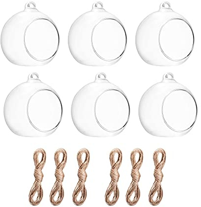 BlogBlog Hanging Tea Lights Candle Holder, 3.15in Glass Globes, Air Plants Holders, Plant Terrariums, Glass Vase, Candle Holder Globe for Wedding Party Tree Decoration