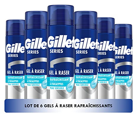 Gillette Series Gel À Raser Rafraîchissant Pour Hommes, Pour Les Peaux Sensibles, Protection Complète Contre Les Irritations, Aide À Protéger Contre Les Coupures, 6x200ml